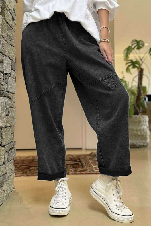 Duran Tab Barrel Leg Jean Black Denim 